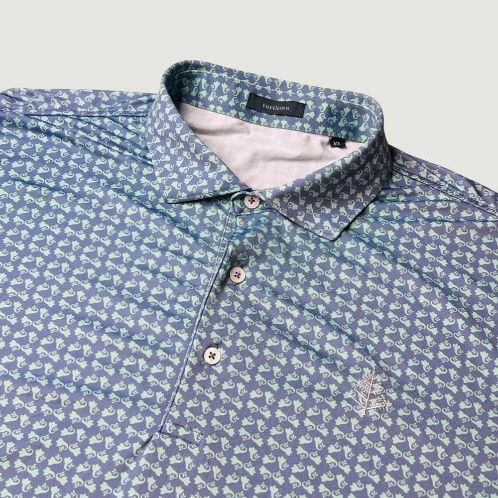 Turtleson Polo Shirt Mens XL Blue Green Mermaid Print Stretch Performance Golf